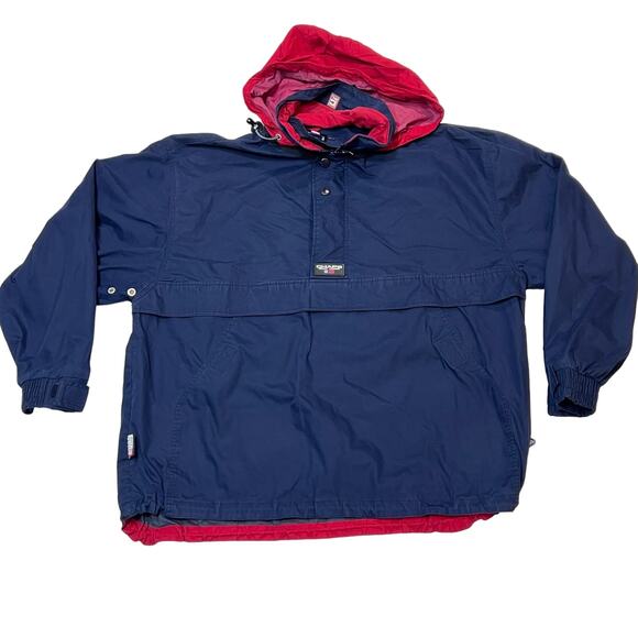 Vintage Chaps Ralph Lauren Windbreaker Jacket Men Large Nylon Quarter Zip Hooded - Picture 1 of 8